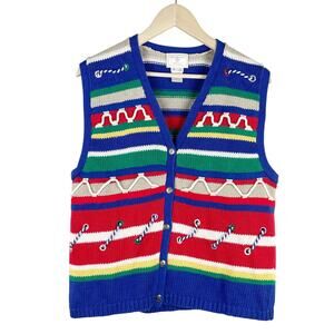 Vtg Susan Bristol Casuals Women's Nautical Multicolor Sweater Vest Size M Granny